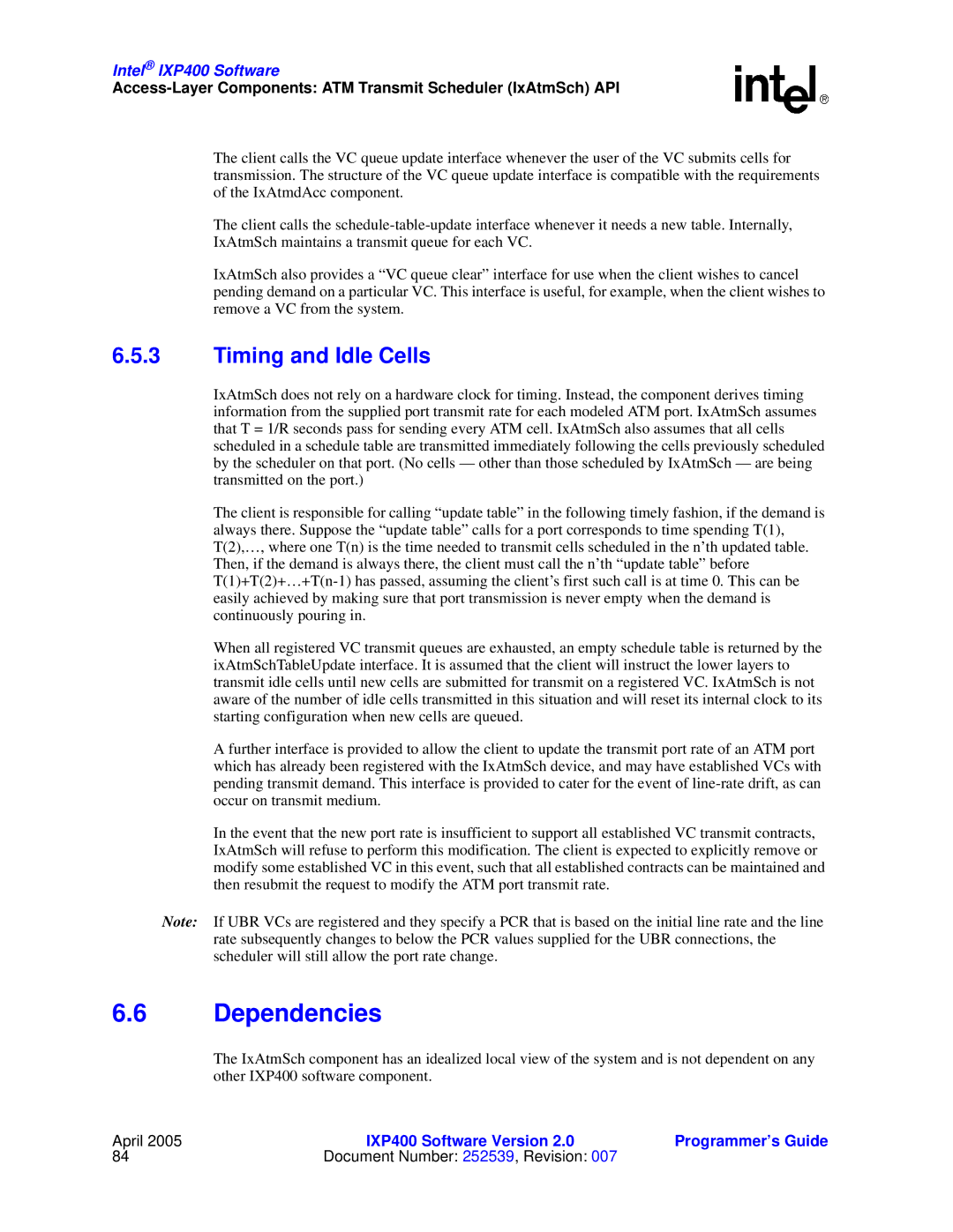 Intel IXP400 manual Dependencies, Timing and Idle Cells 