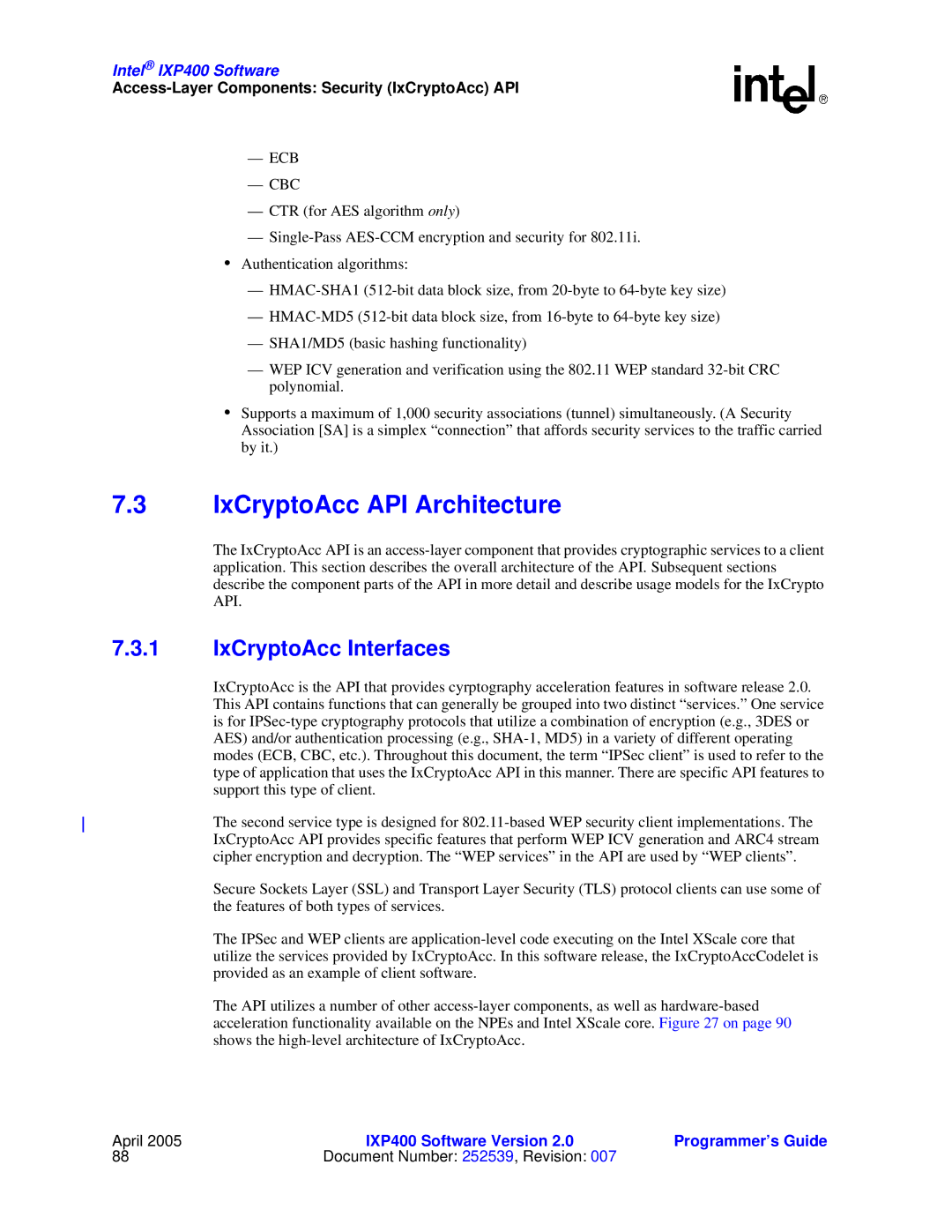 Intel IXP400 manual IxCryptoAcc API Architecture, IxCryptoAcc Interfaces, Access-Layer Components Security IxCryptoAcc API 