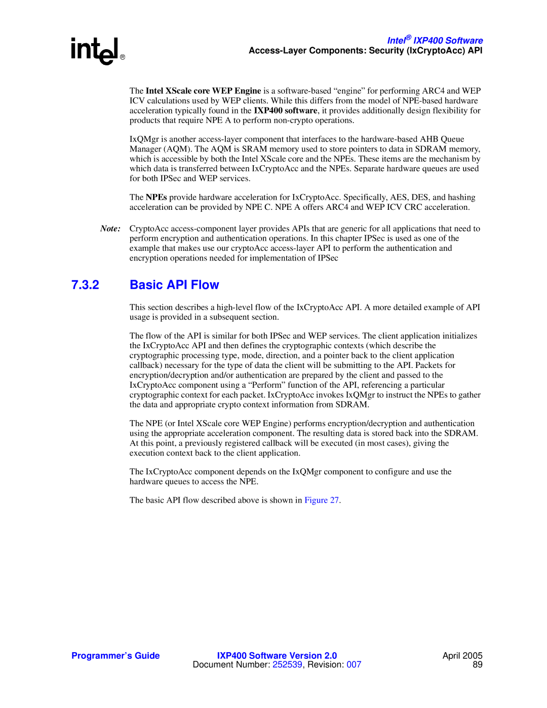 Intel IXP400 manual Basic API Flow 