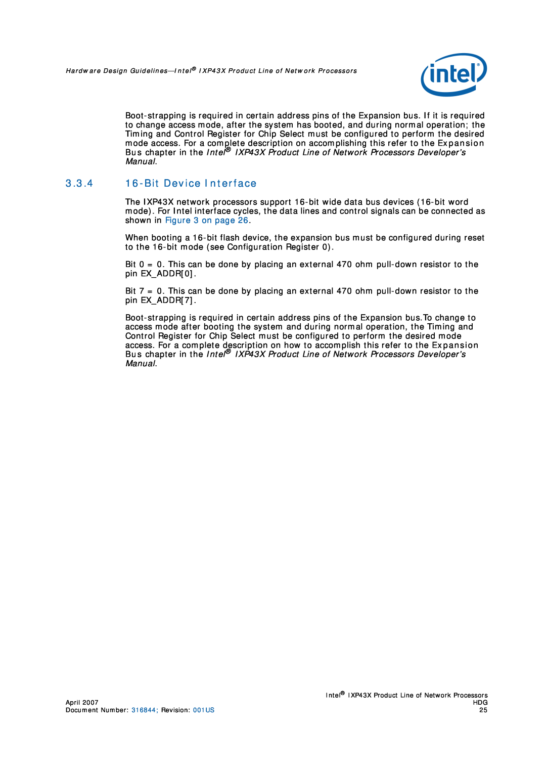 Intel IXP43X manual 3.3.4 16-Bit Device Interface, April, Document Number 316844 Revision 001US 