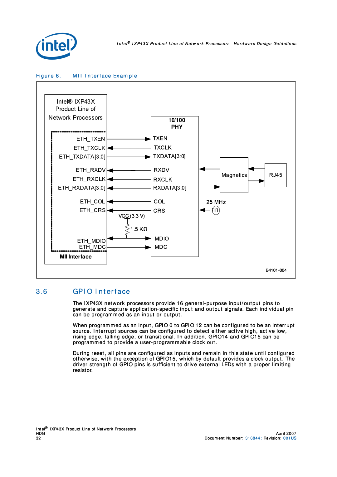 Intel manual GPIO Interface, Network Processors, 10/100, Intel IXP43X 