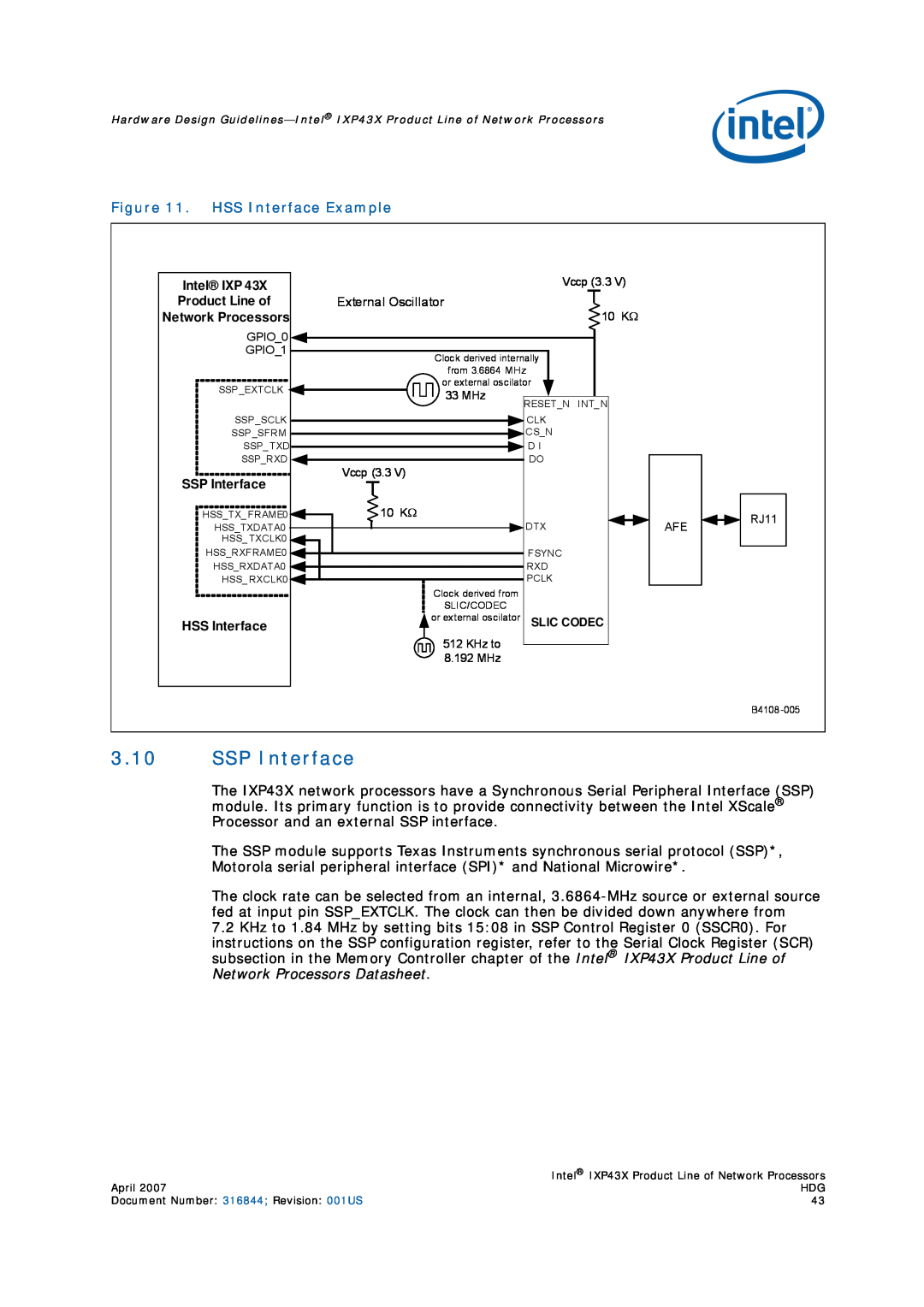 Intel IXP43X manual SSP Interface, HSS Interface Example 
