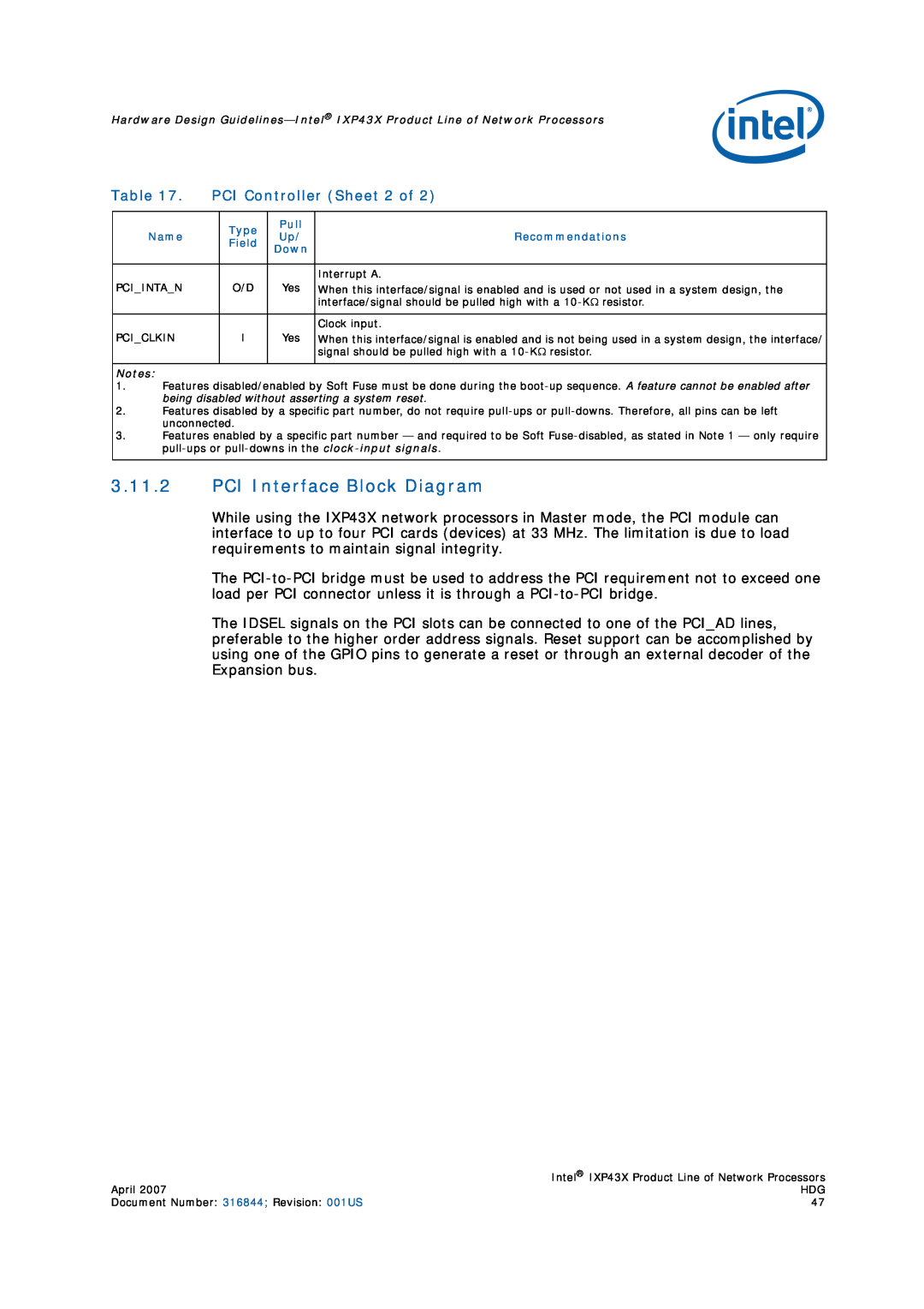Intel IXP43X manual PCI Interface Block Diagram, PCI Controller Sheet 2 of 
