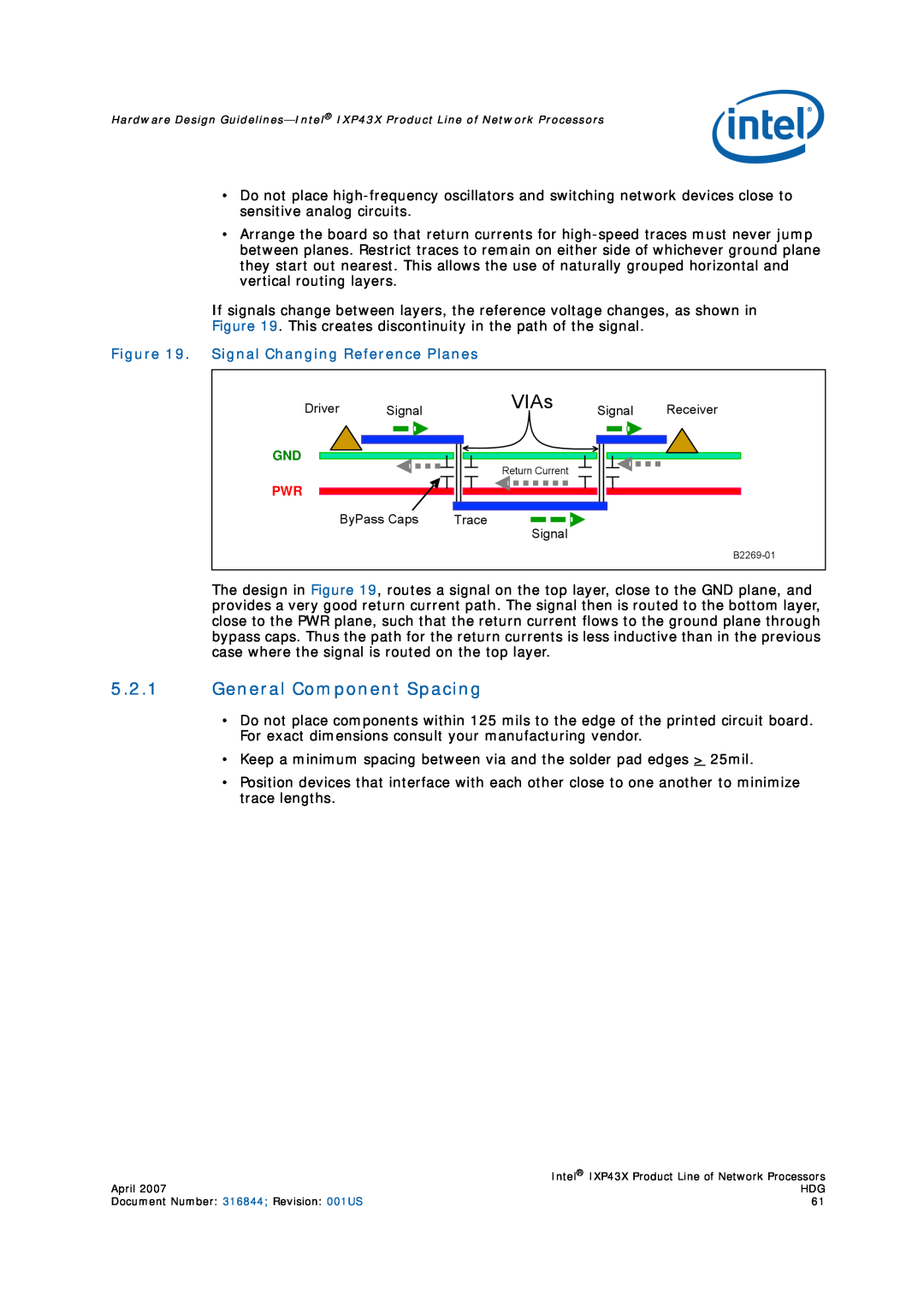 Intel IXP43X manual VIAs, General Component Spacing, Signal Changing Reference Planes 