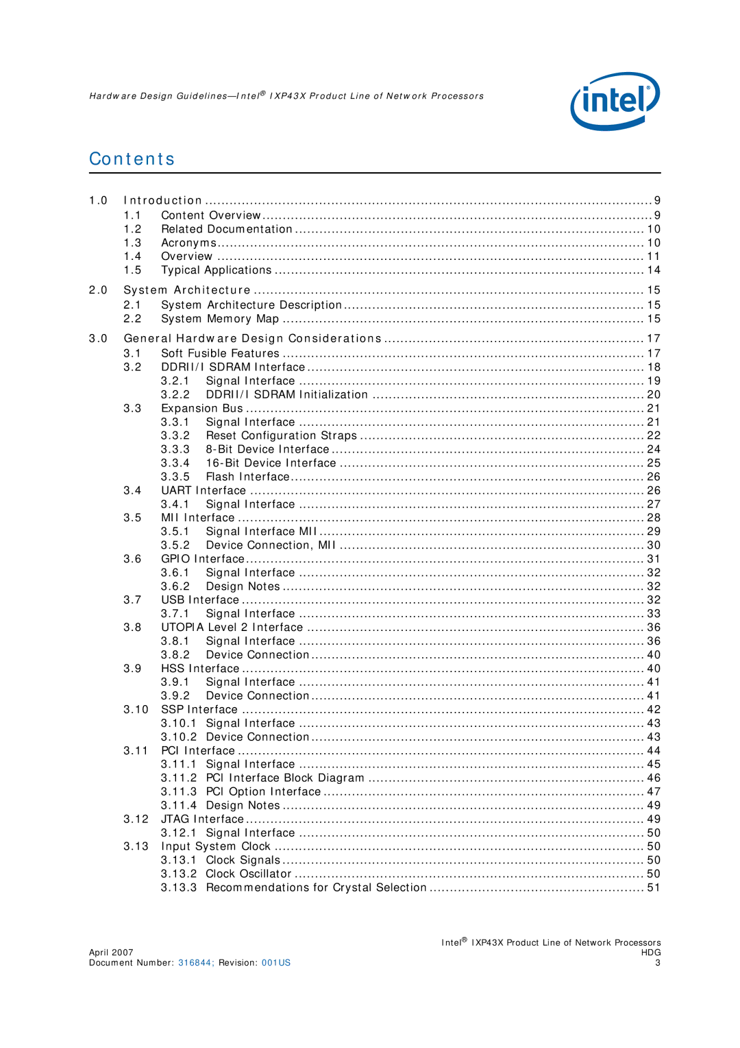 Intel IXP43X manual Contents 