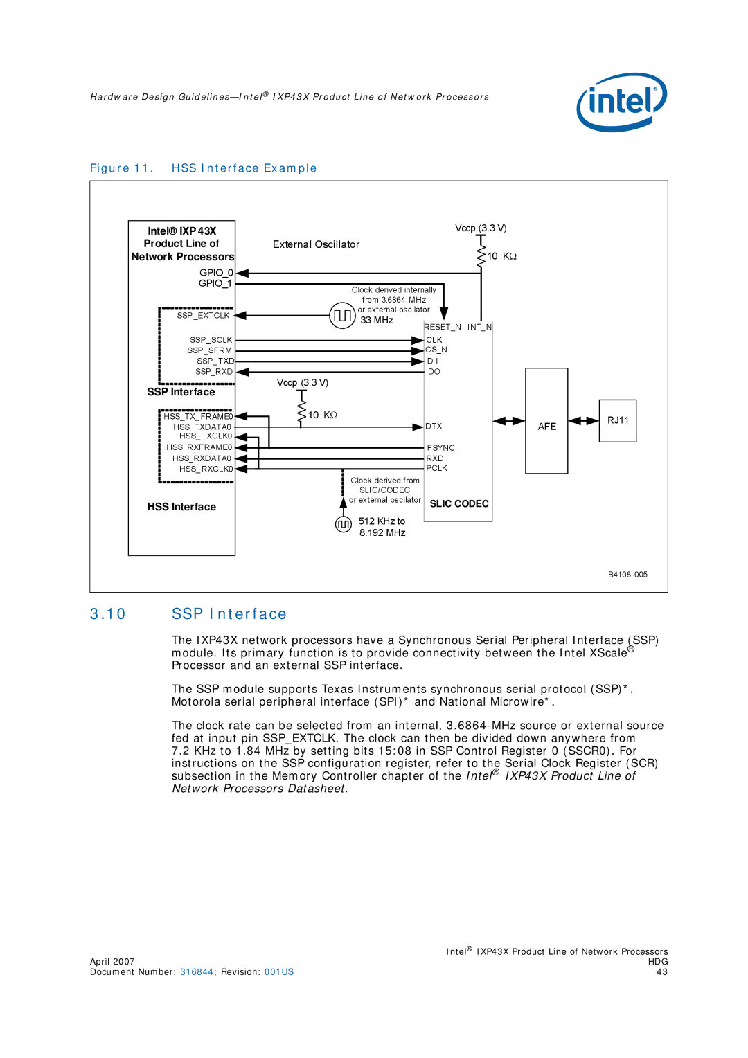 Intel IXP43X manual SSP Interface, HSS Interface Example 