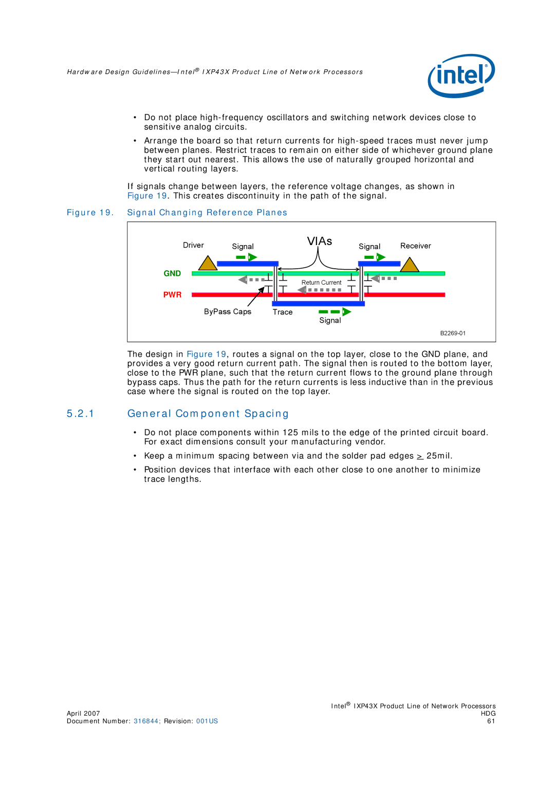 Intel IXP43X manual General Component Spacing, Signal Changing Reference Planes 