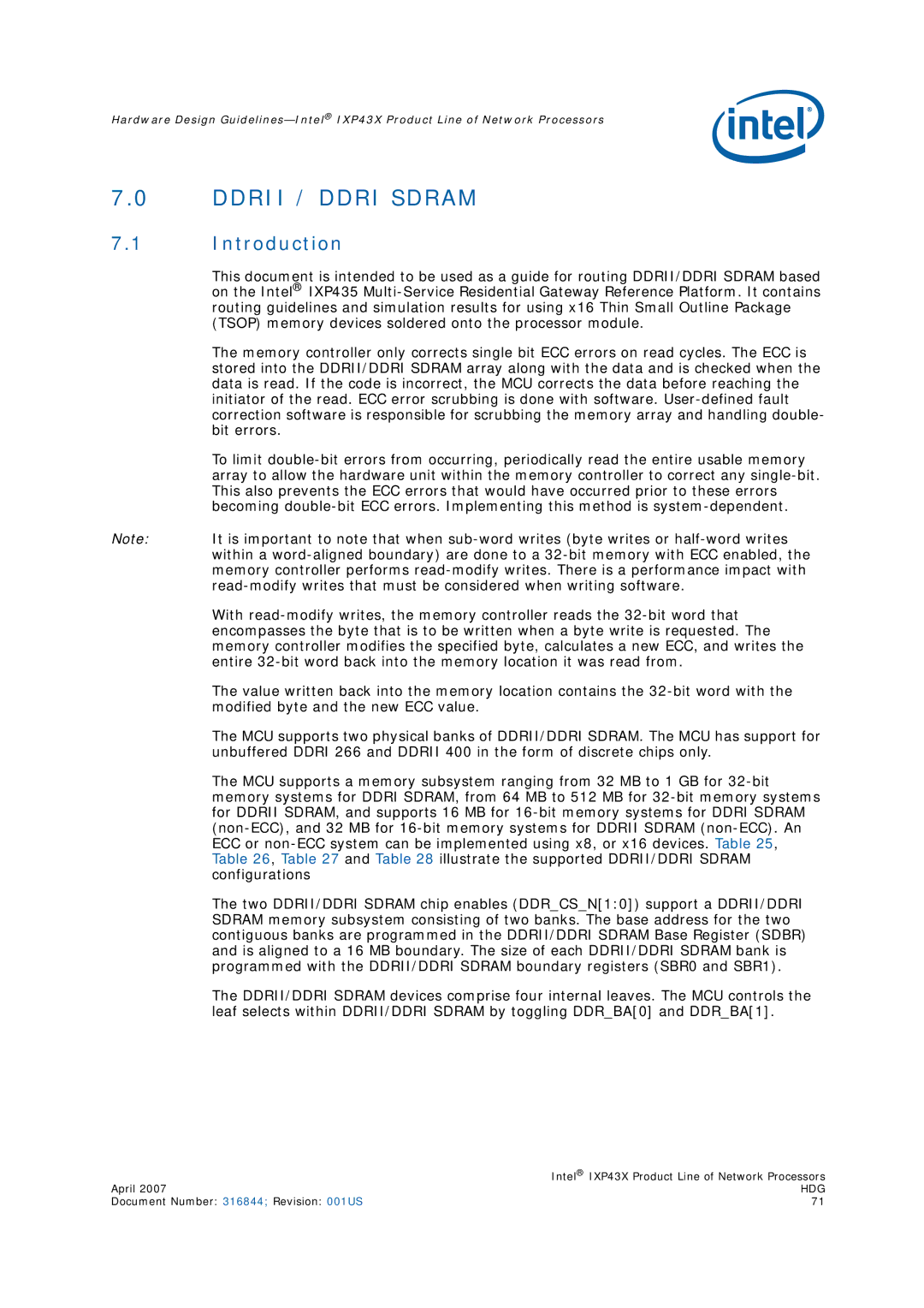 Intel IXP43X manual Ddrii / Ddri Sdram, Introduction 