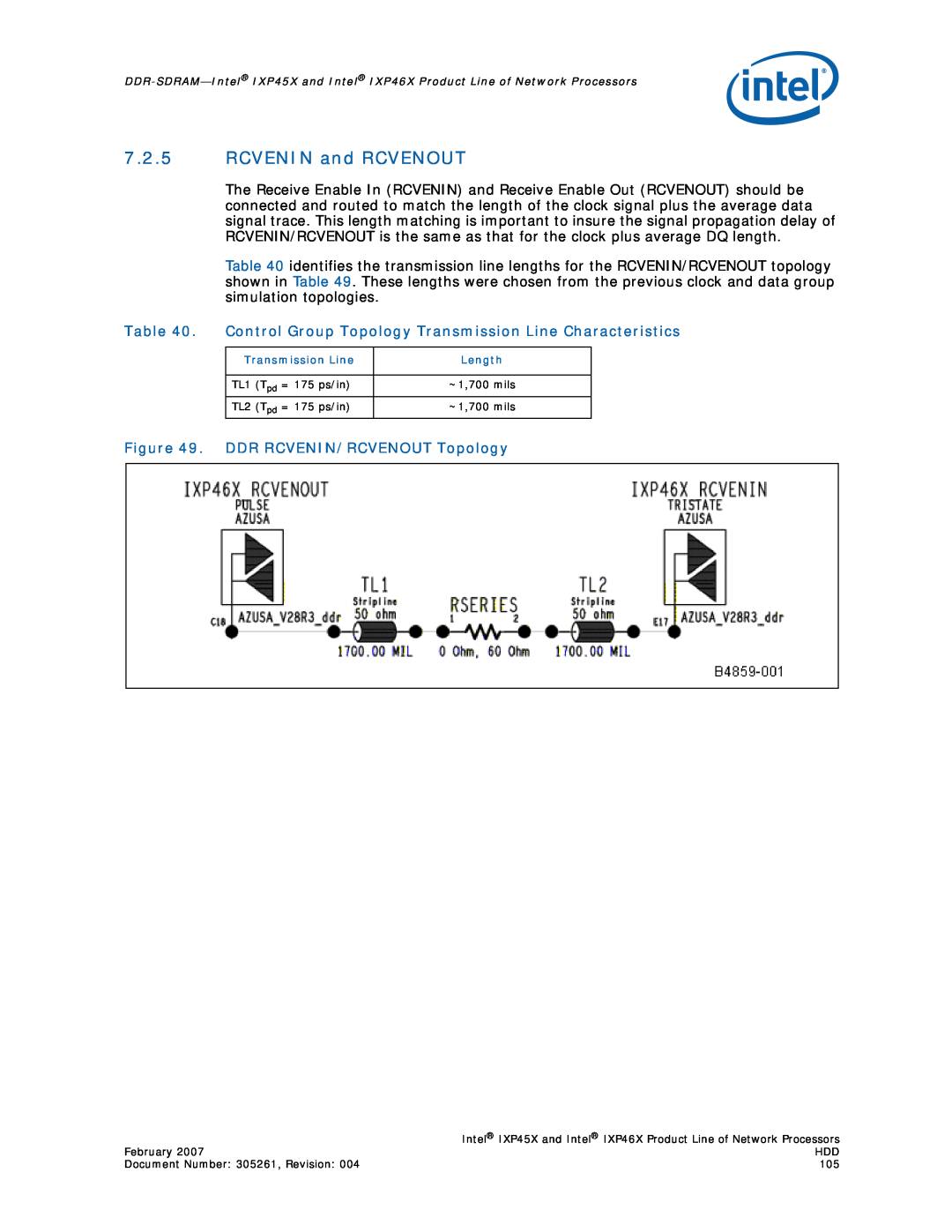 Intel IXP45X, IXP46X manual 7.2.5RCVENIN and RCVENOUT, DDR RCVENIN/RCVENOUT Topology 