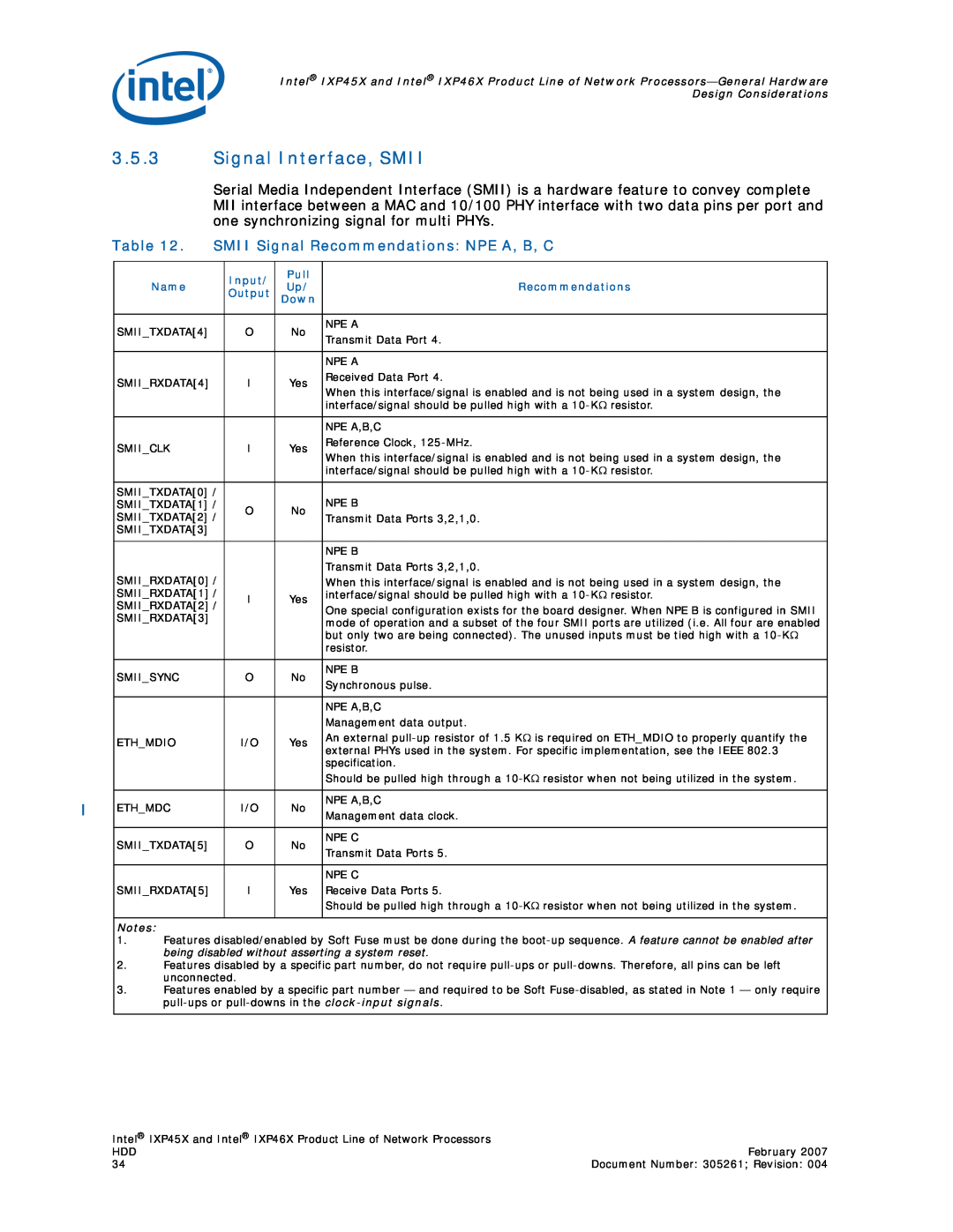 Intel IXP46X, IXP45X manual 3.5.3Signal Interface, SMII 