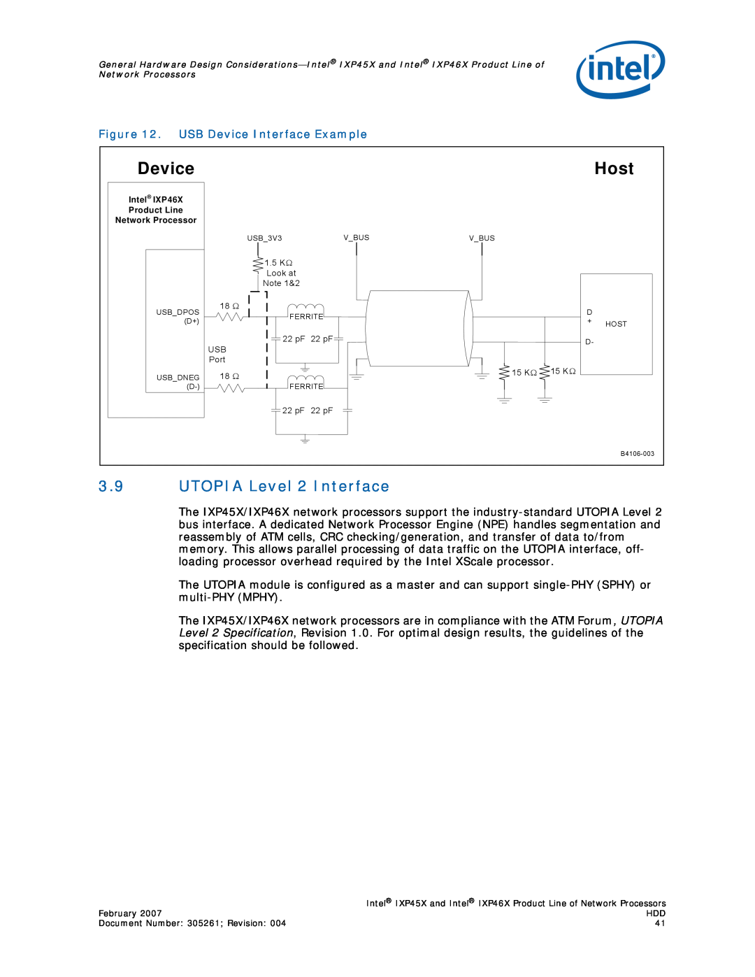 Intel IXP45X, IXP46X manual 3.9UTOPIA Level 2 Interface, USB Device Interface Example, Host 