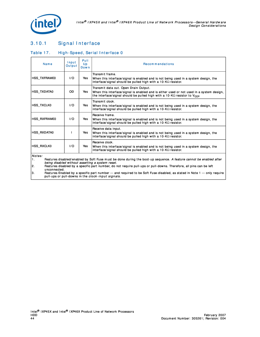Intel IXP46X, IXP45X manual 3.10.1Signal Interface, High-Speed,Serial Interface 
