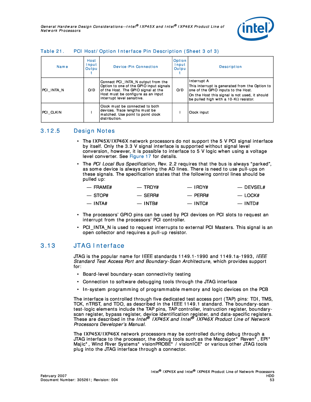 Intel IXP45X, IXP46X manual 3.13JTAG Interface, 3.12.5Design Notes 