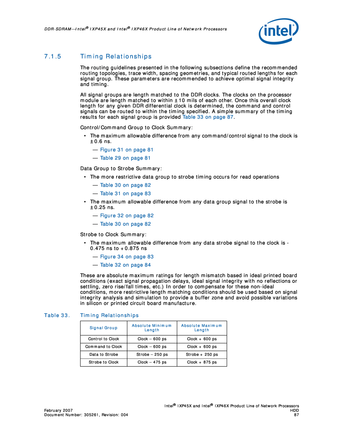 Intel IXP45X, IXP46X manual 7.1.5Timing Relationships, on page - on page, on page — on page 
