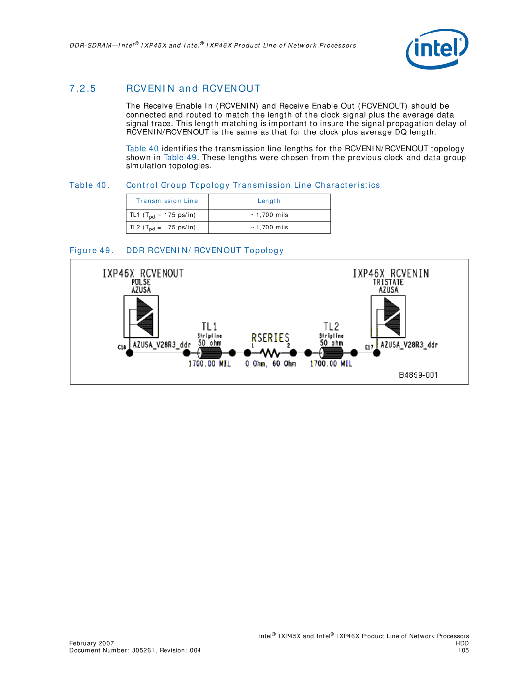 Intel IXP45X, IXP46X manual Rcvenin and Rcvenout, DDR RCVENIN/RCVENOUT Topology 