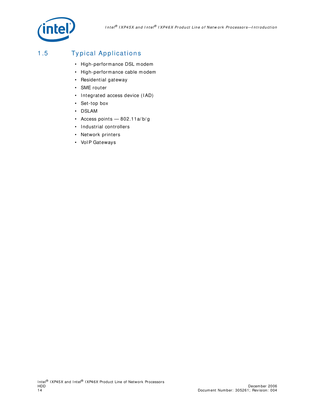 Intel IXP46X, IXP45X manual Typical Applications, Dslam 