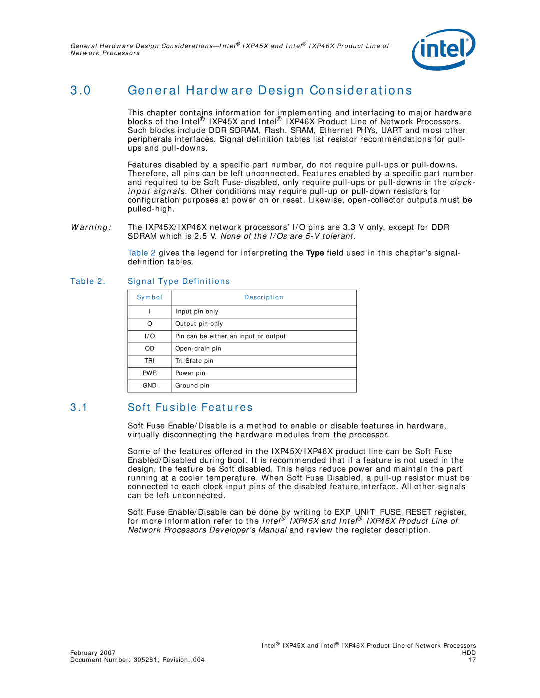 Intel IXP45X, IXP46X manual Soft Fusible Features, Signal Type Definitions, Symbol Description 