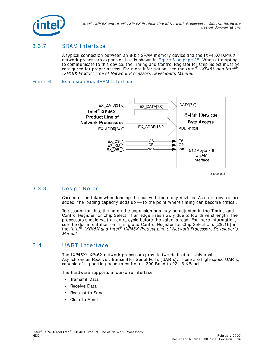 Intel IXP46X, IXP45X manual Uart Interface, Sram Interface, Design Notes 