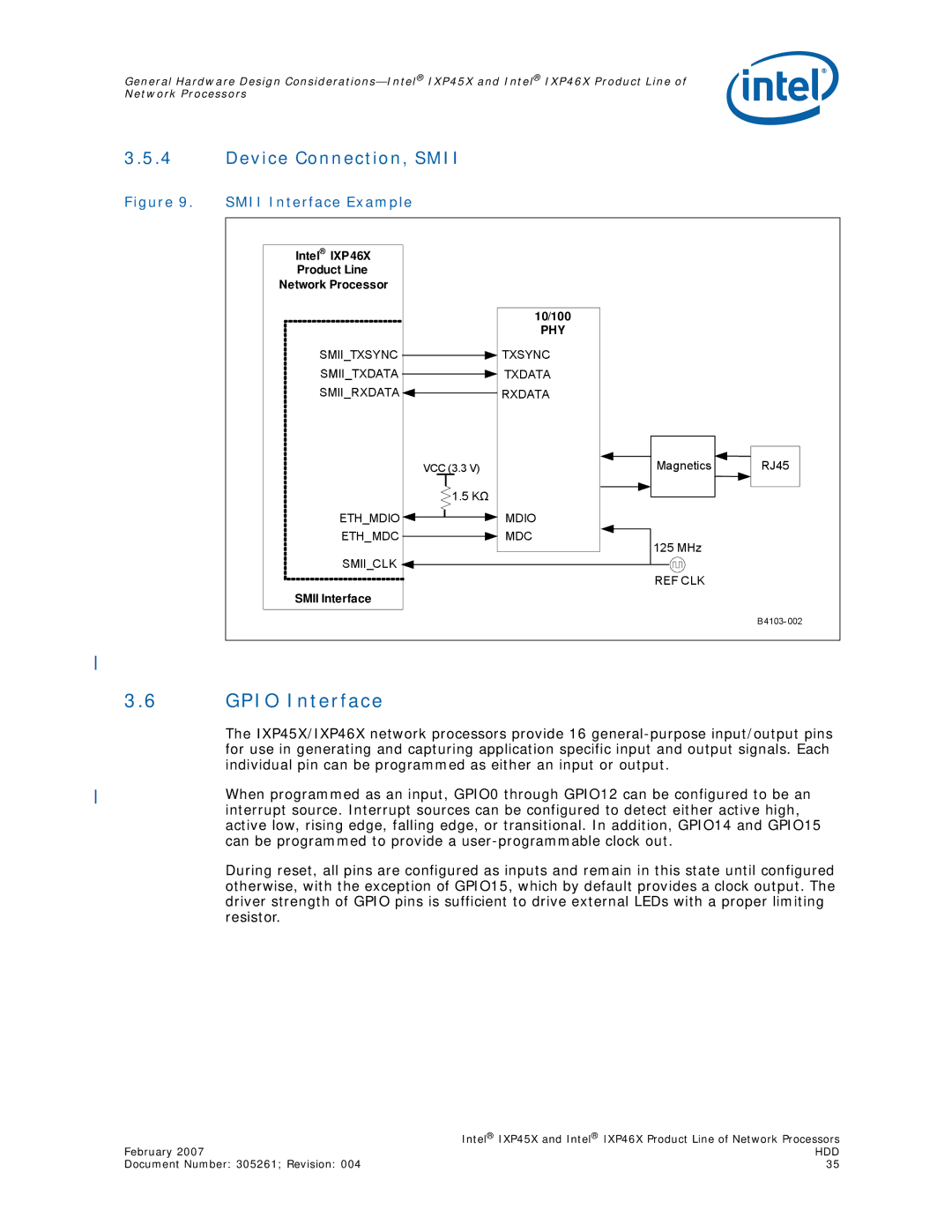 Intel IXP45X, IXP46X manual Gpio Interface, Device Connection, Smii 