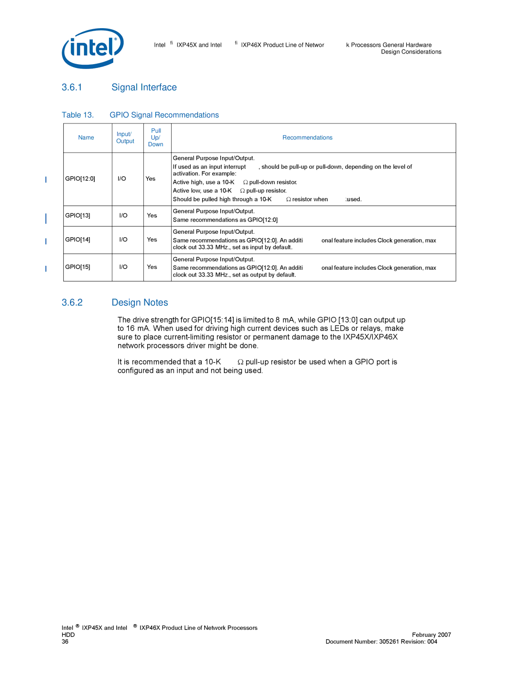 Intel IXP46X, IXP45X manual Signal Interface, Gpio Signal Recommendations 