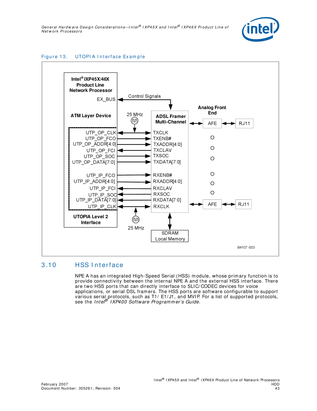 Intel IXP45X, IXP46X manual HSS Interface, Utopia Interface Example 