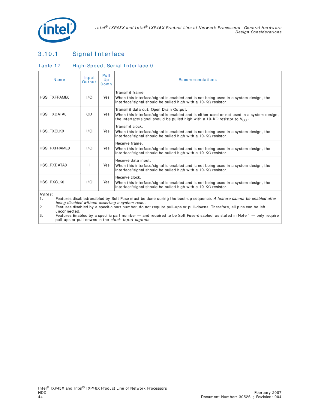 Intel IXP46X, IXP45X manual High-Speed, Serial Interface, HSSTXDATA0, HSSTXCLK0, HSSRXDATA0, HSSRXCLK0 