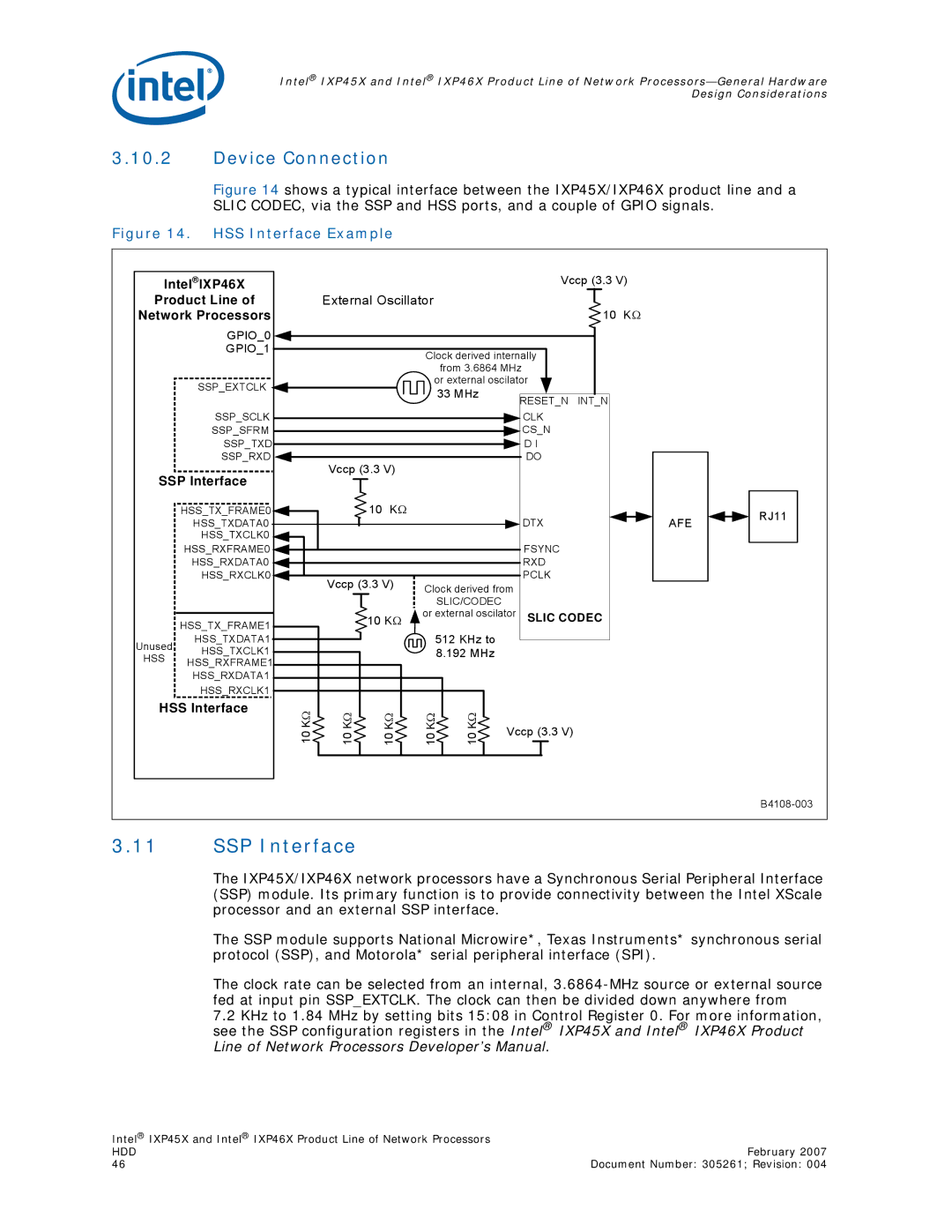 Intel IXP46X, IXP45X manual SSP Interface, HSS Interface Example 