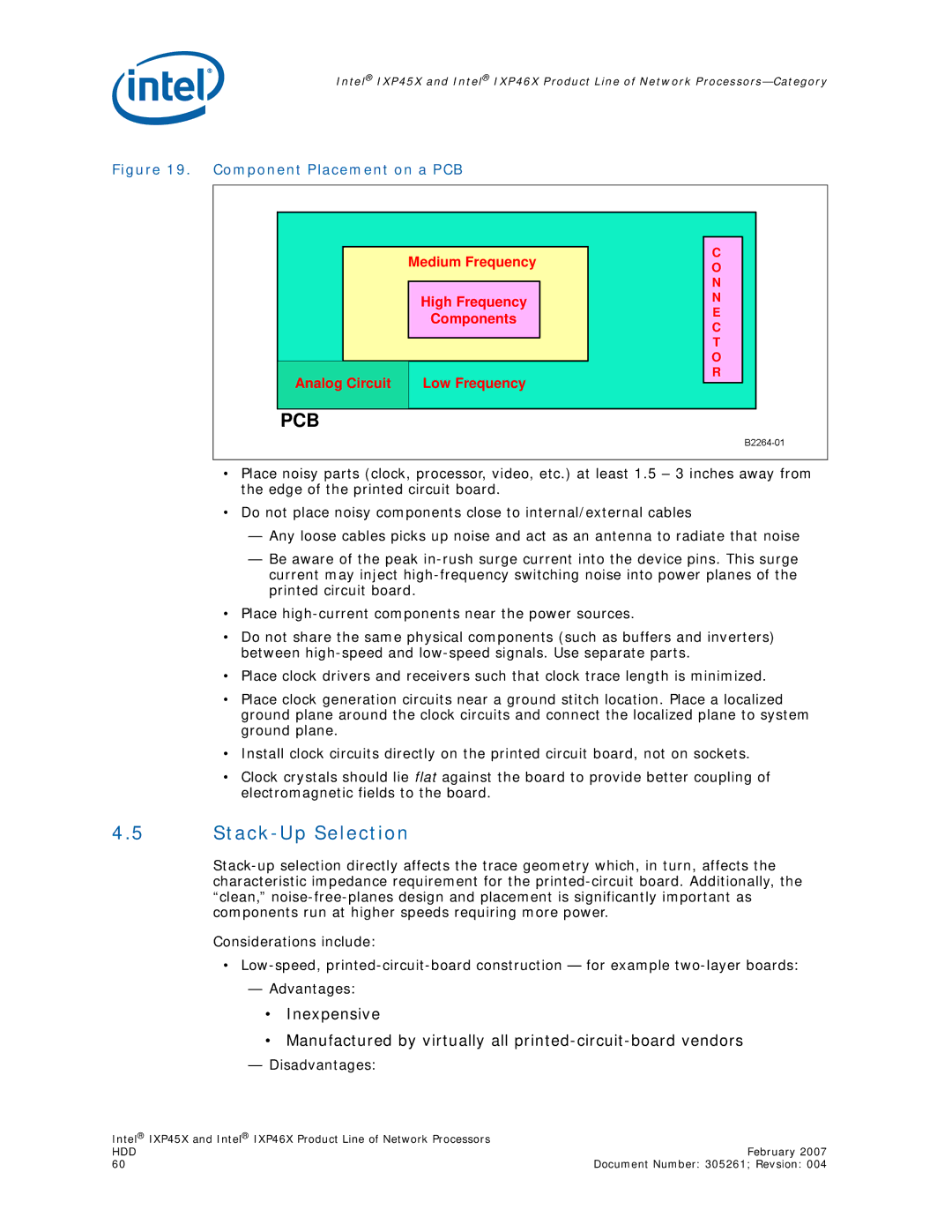 Intel IXP46X, IXP45X manual Stack-Up Selection, Component Placement on a PCB 