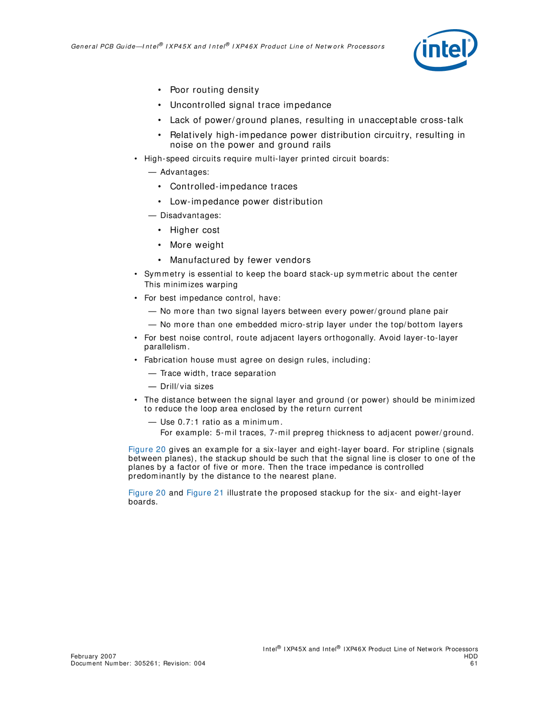 Intel IXP45X, IXP46X manual Controlled-impedance traces Low-impedance power distribution 