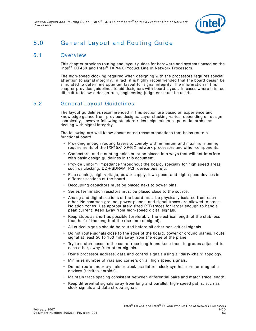 Intel IXP45X, IXP46X manual General Layout and Routing Guide, General Layout Guidelines 