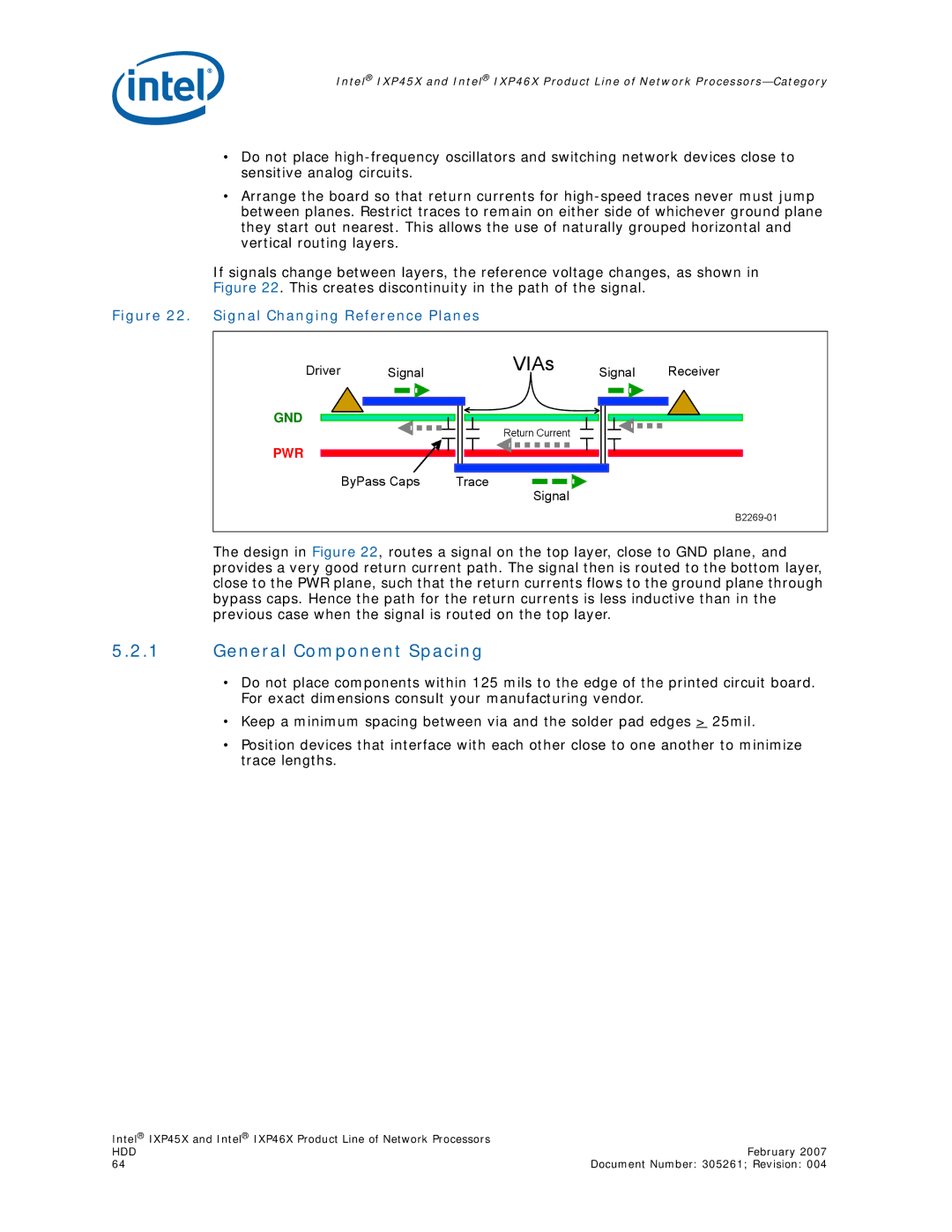 Intel IXP46X, IXP45X manual General Component Spacing, Signal Changing Reference Planes 