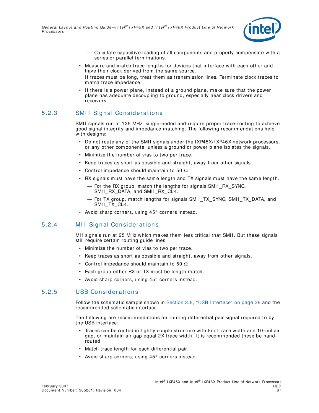 Intel IXP45X, IXP46X manual Smii Signal Considerations, MII Signal Considerations, USB Considerations 