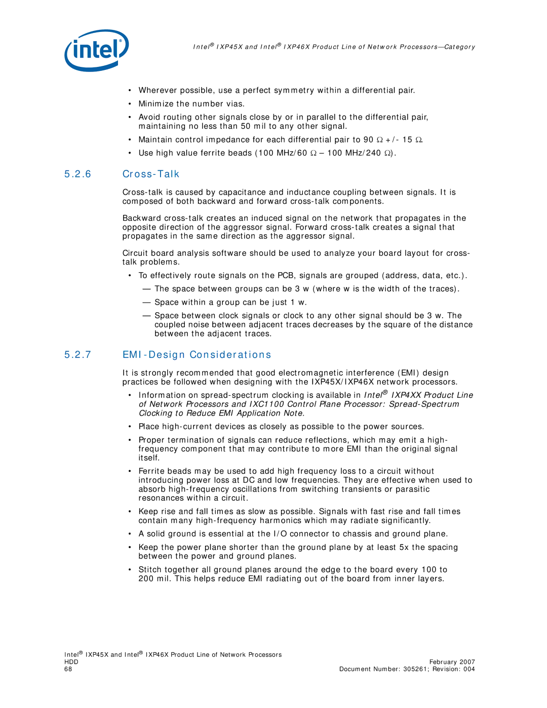 Intel IXP46X, IXP45X manual Cross-Talk, EMI-Design Considerations 