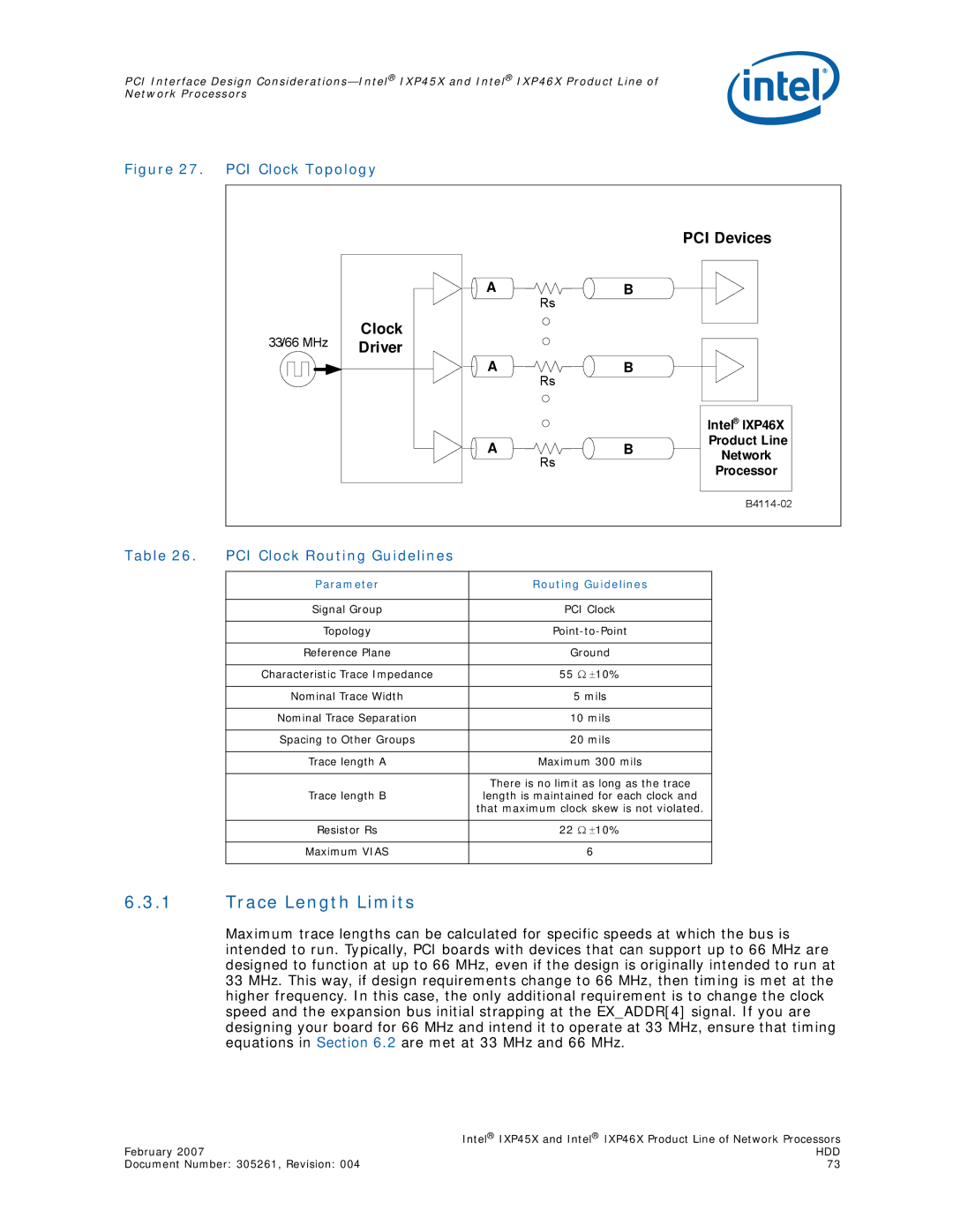 Intel IXP45X, IXP46X manual Trace Length Limits, PCI Clock Routing Guidelines 