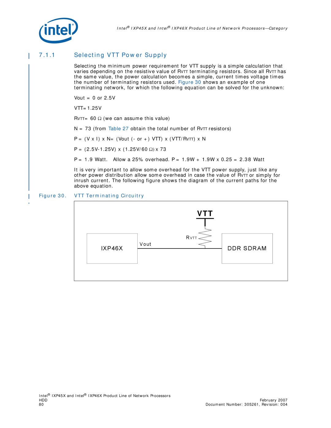 Intel IXP46X, IXP45X manual Selecting VTT Power Supply, VTT Terminating Circuitry 