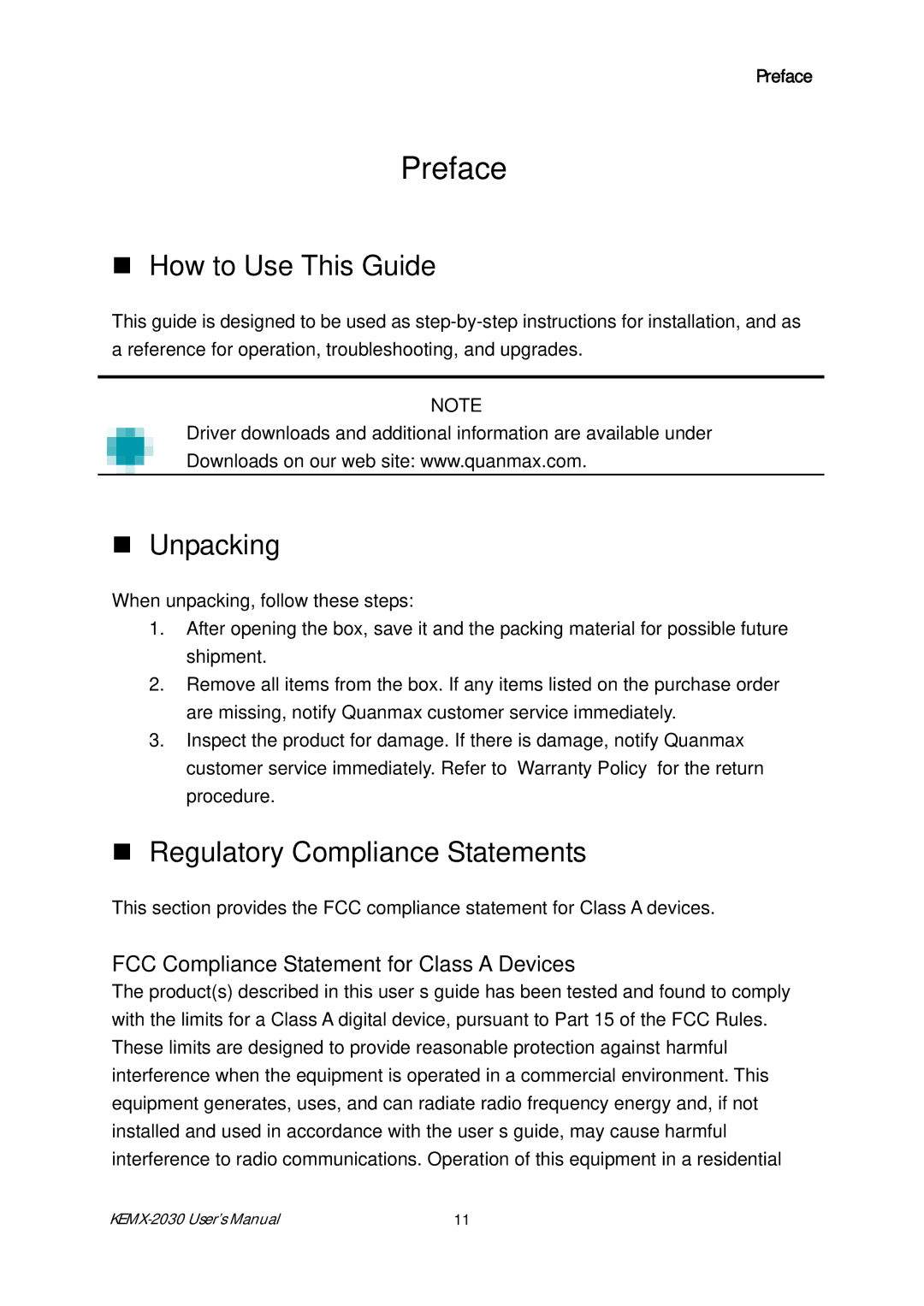 Intel KEMX-2030 user manual „ How to Use This Guide, „ Unpacking, „ Regulatory Compliance Statements 