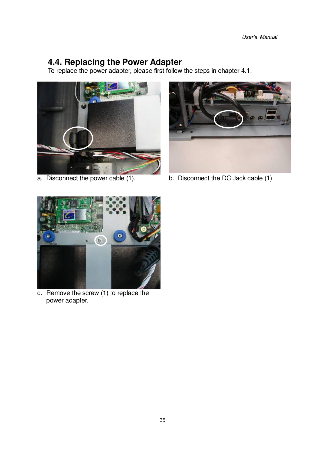 Intel Kiosk Hardware System, 48201201 user manual Replacing the Power Adapter 