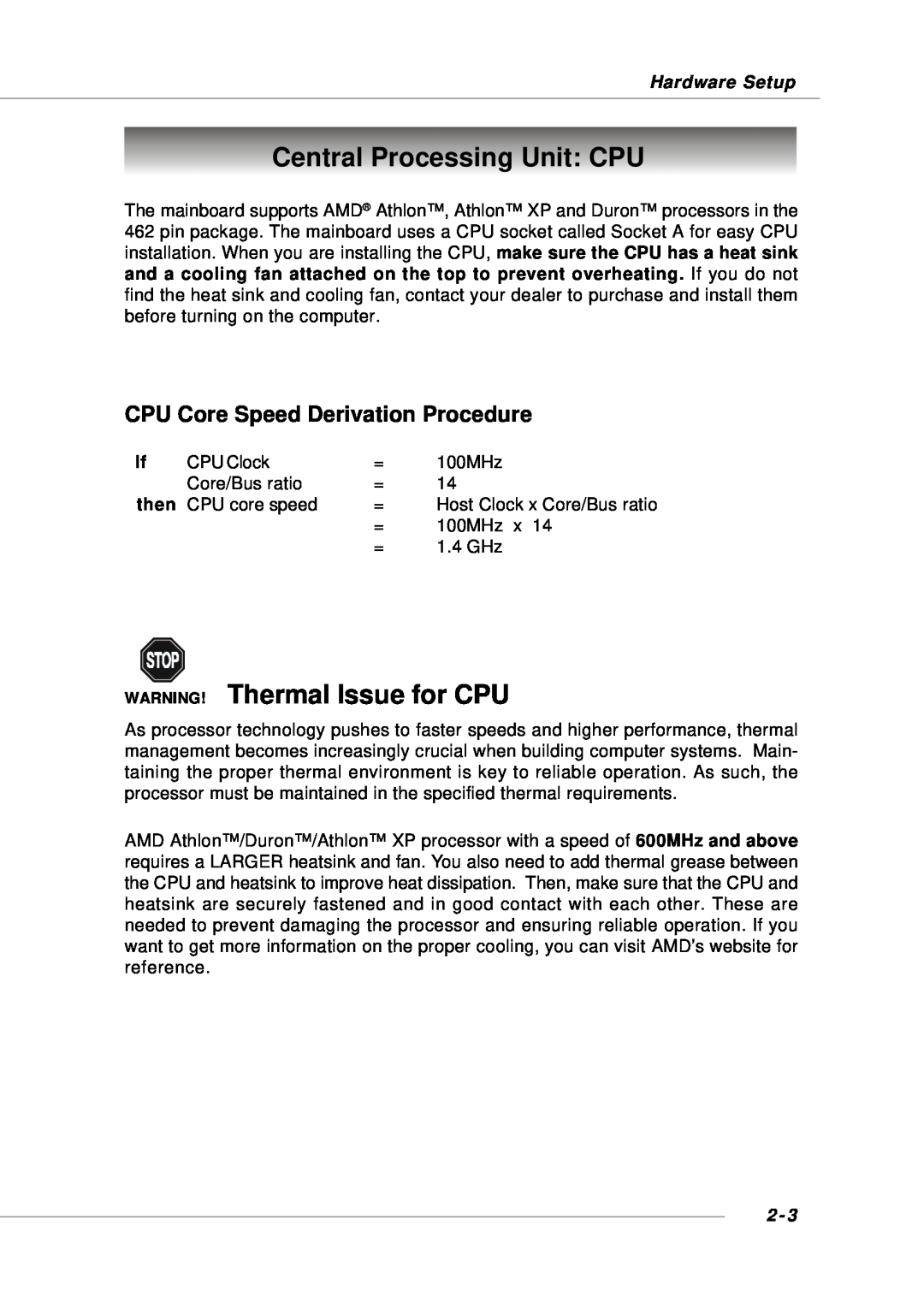 Intel KM4AM, KM4M Central Processing Unit CPU, WARNING! Thermal Issue for CPU, CPU Core Speed Derivation Procedure, then 
