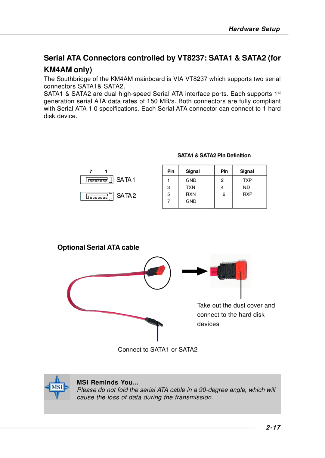 Intel G52-M6734XD, KM4M, KM4AM, MS-6734 manual Optional Serial ATA cable 