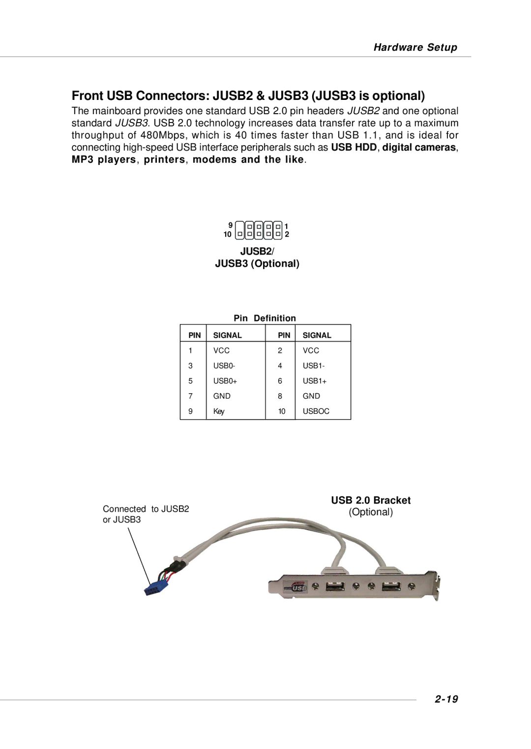 Intel KM4AM, KM4M, MS-6734 manual Front USB Connectors JUSB2 & JUSB3 JUSB3 is optional, JUSB3 Optional, USB 2.0 Bracket 