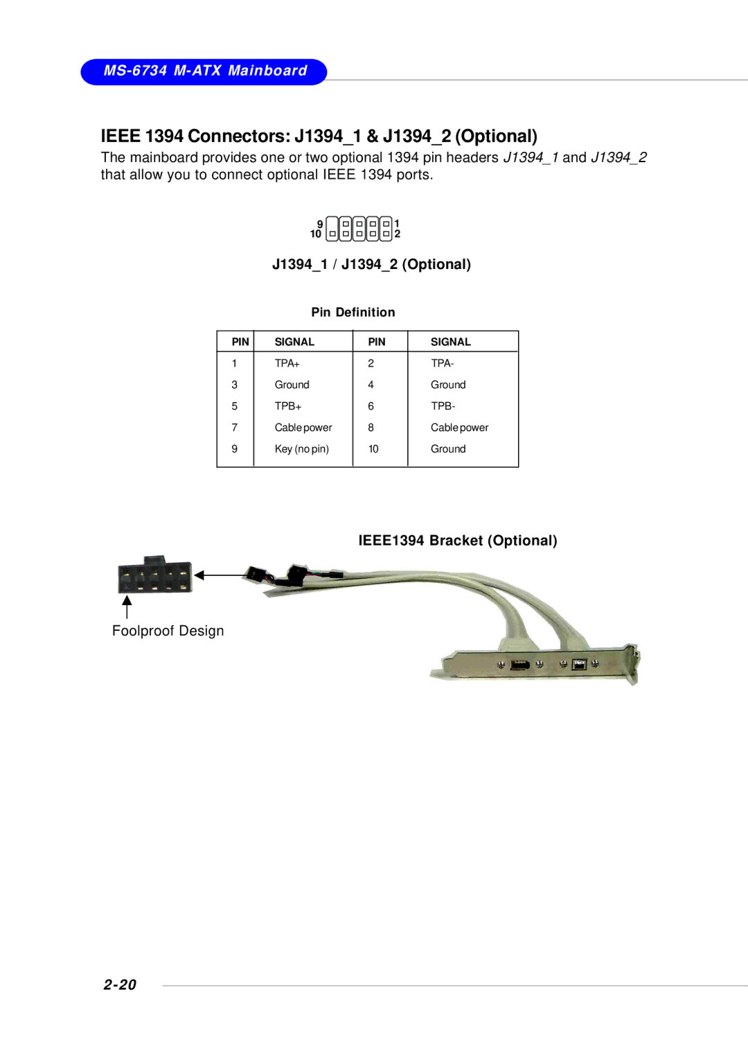 Intel MS-6734, KM4M Ieee 1394 Connectors J13941 & J13942 Optional, J13941 / J13942 Optional, IEEE1394 Bracket Optional 