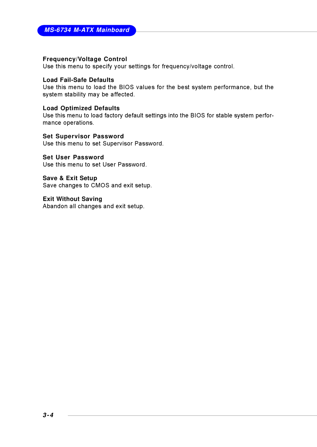 Intel KM4AM, KM4M Frequency/Voltage Control, Load Fail-Safe Defaults, Load Optimized Defaults, Set Supervisor Password 