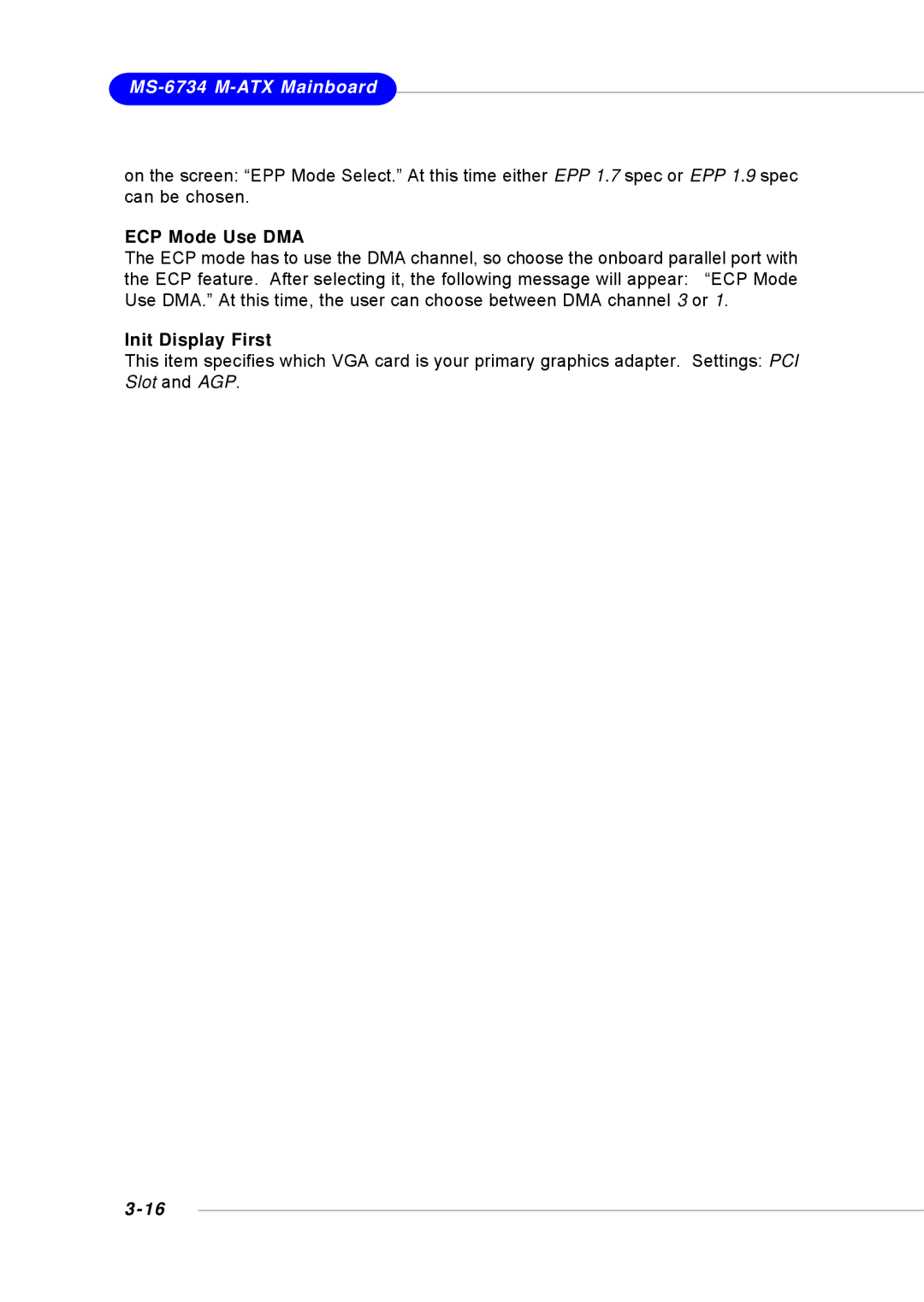 Intel KM4AM, KM4M, MS-6734, G52-M6734XD manual ECP Mode Use DMA, Init Display First 