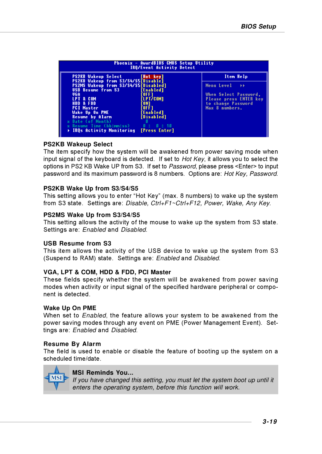 Intel KM4M, KM4AM manual PS2KB Wakeup Select, PS2KB Wake Up from S3/S4/S5, PS2MS Wake Up from S3/S4/S5, USB Resume from S3 