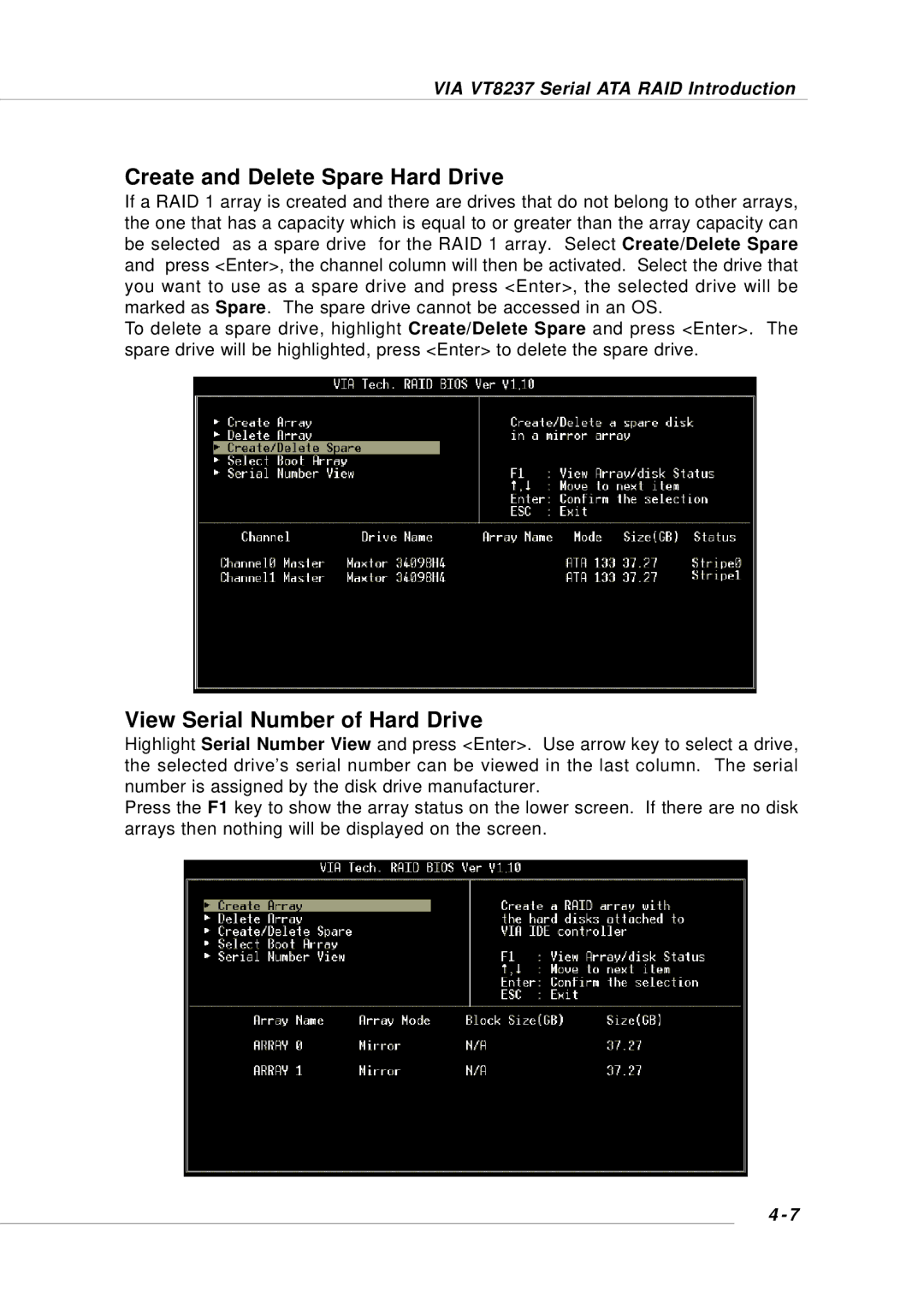 Intel MS-6734, KM4M, KM4AM, G52-M6734XD manual Create and Delete Spare Hard Drive, View Serial Number of Hard Drive 