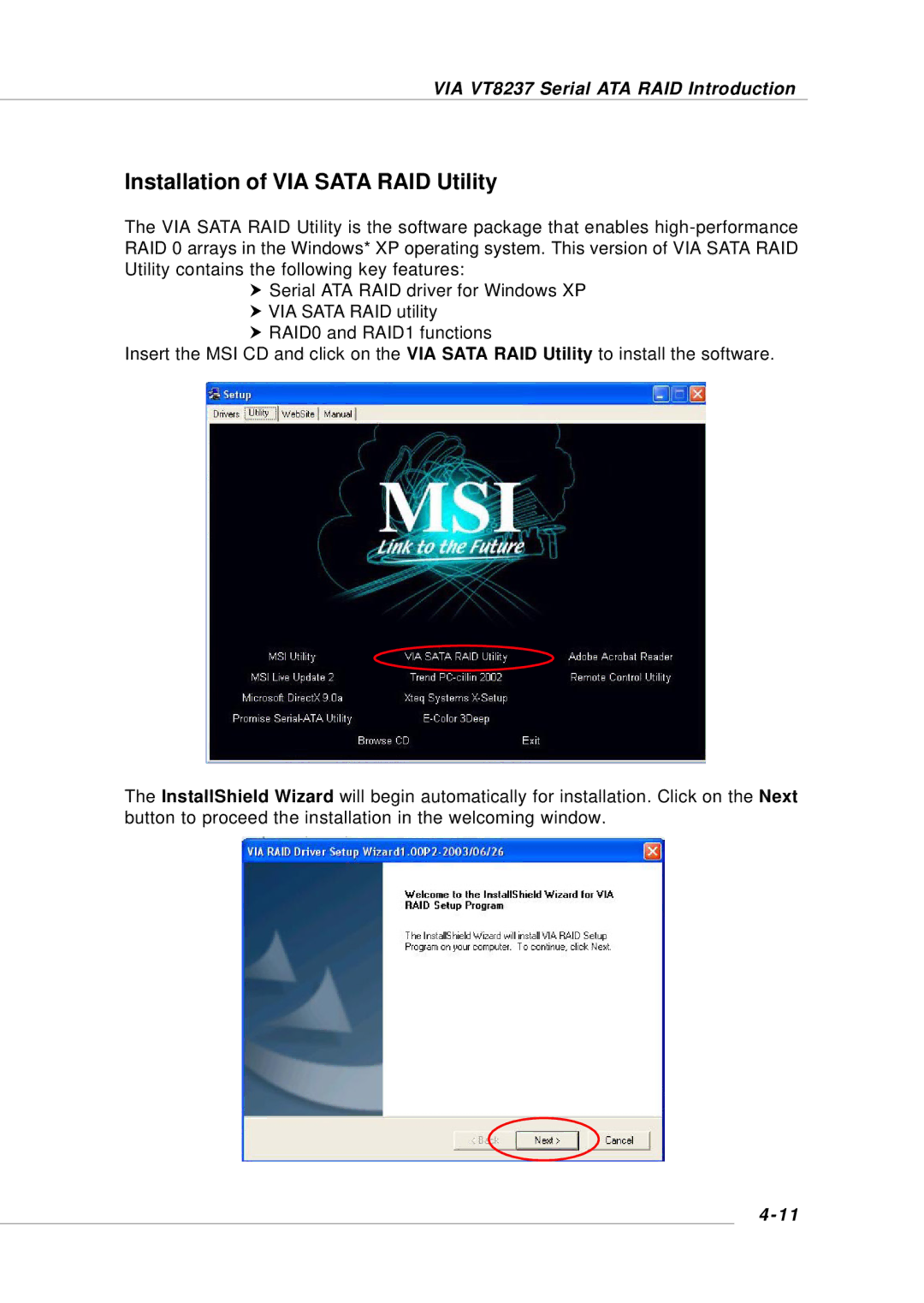 Intel MS-6734, KM4M, KM4AM, G52-M6734XD manual Installation of VIA Sata RAID Utility 