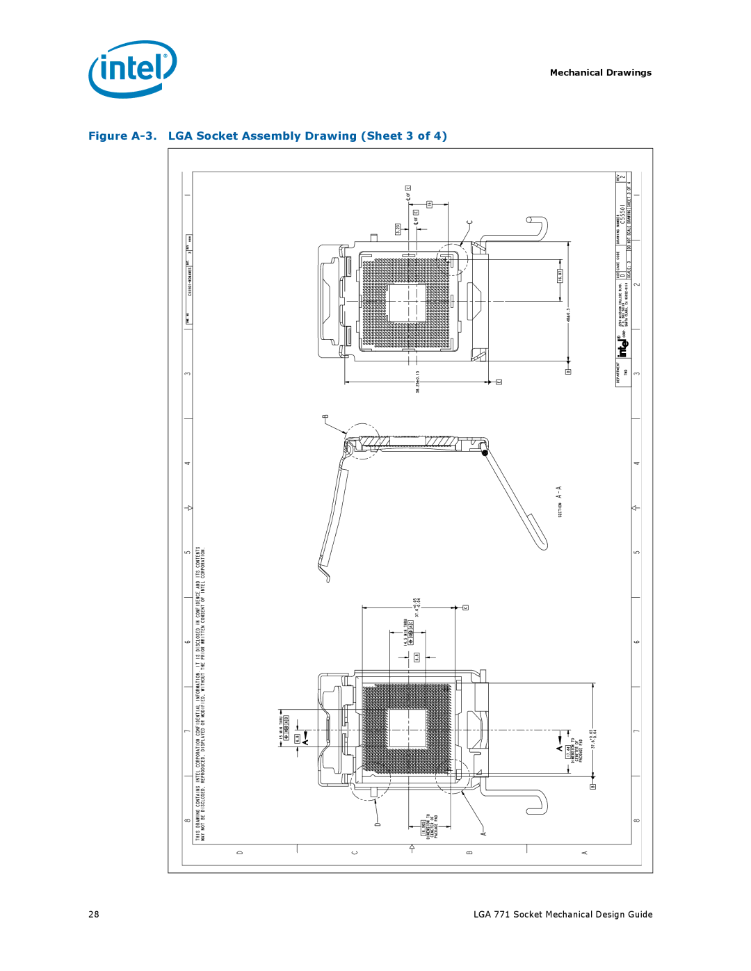 Intel LGA 771 manual Figure A-3. LGA Socket Assembly Drawing Sheet 3 