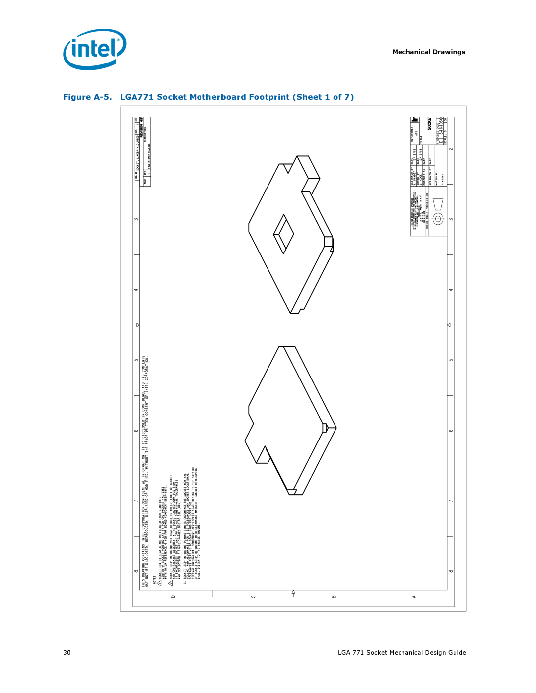 Intel LGA 771 manual Figure A-5. LGA771 Socket Motherboard Footprint Sheet 1 