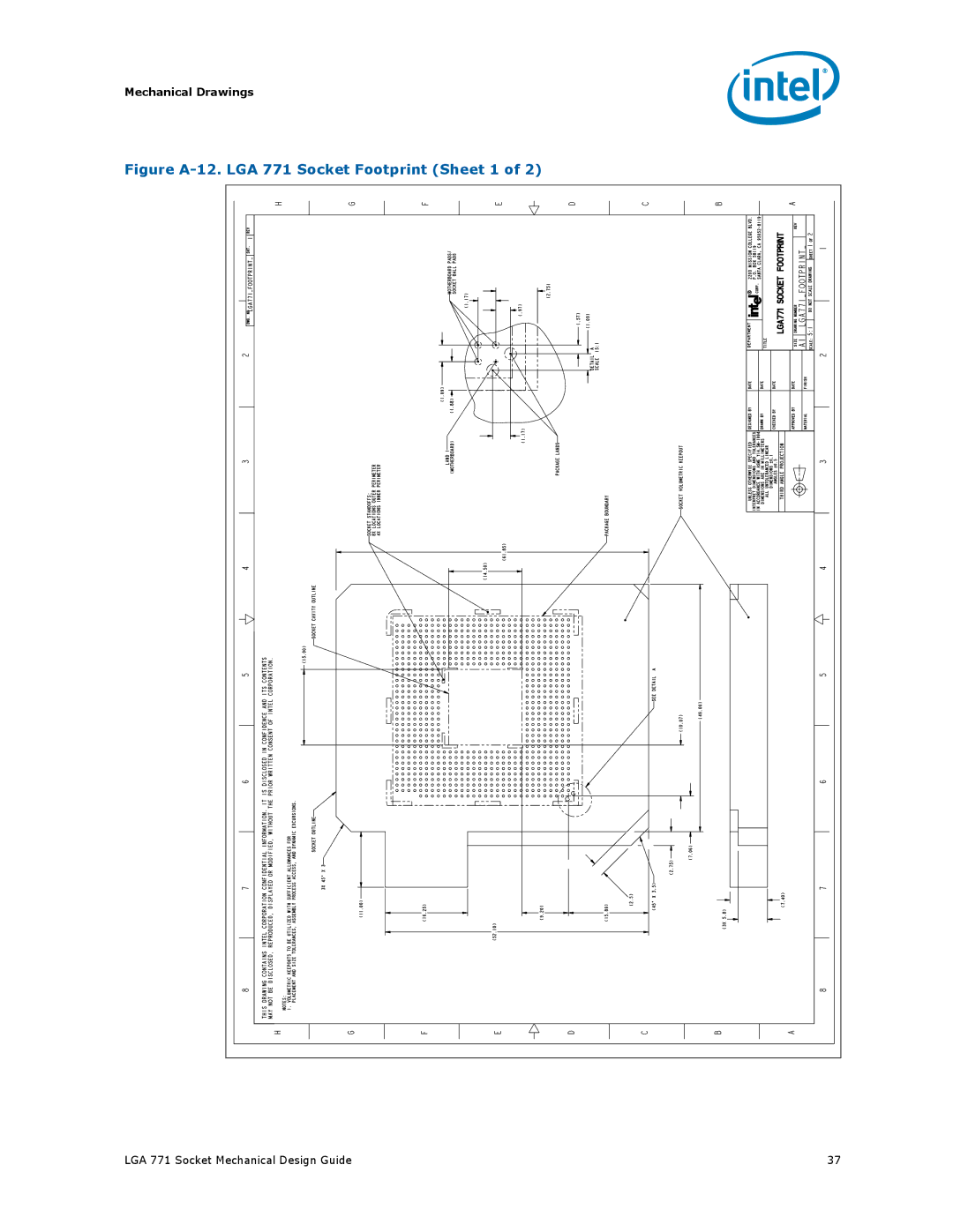 Intel manual Figure A-12. LGA 771 Socket Footprint Sheet 1 