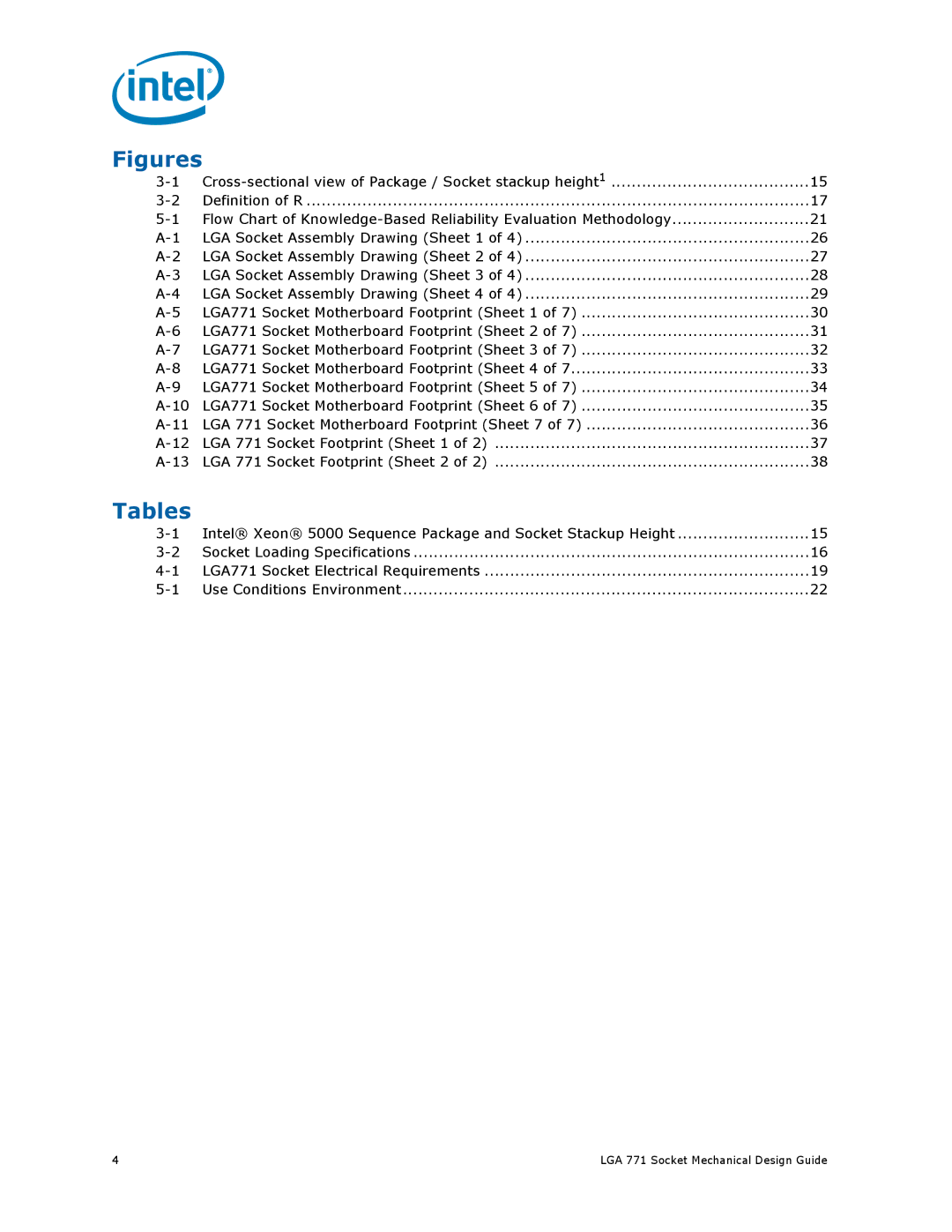 Intel LGA 771 manual Figures, Tables 